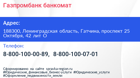 Газпромбанк банкомат - визитка