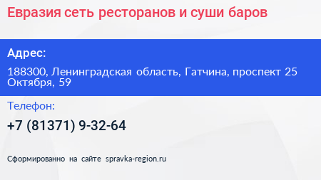 Евразия сеть ресторанов и суши баров - визитка