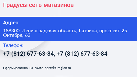 Градусы сеть магазинов - визитка