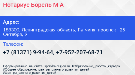 Нотариус Борель М А  - визитка