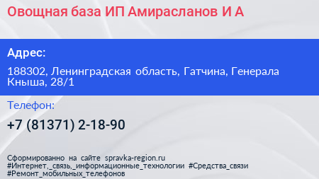 Овощная база ИП Амирасланов И А  - визитка
