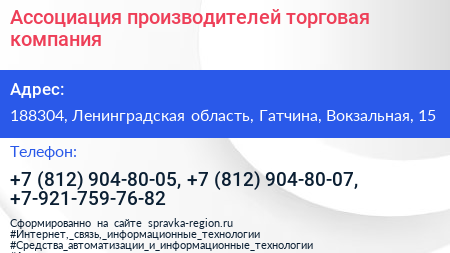Ассоциация производителей торговая компания - визитка