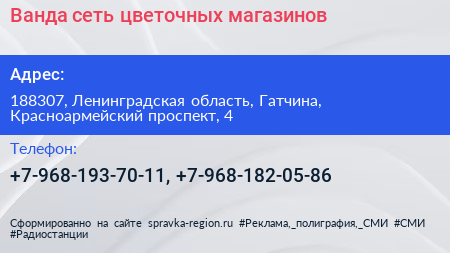 Ванда сеть цветочных магазинов - визитка