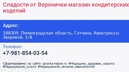 Сладости от Веронички магазин кондитерских изделий - визитка