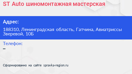ST Auto шиномонтажная мастерская - визитка