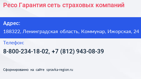 Ресо Гарантия сеть страховых компаний - визитка