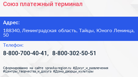 Союз платежный терминал - визитка