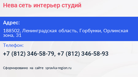 Нева сеть интерьер студий - визитка