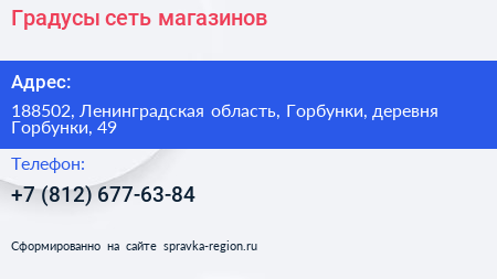 Градусы сеть магазинов - визитка
