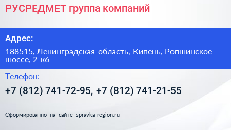 РУСРЕДМЕТ группа компаний - визитка