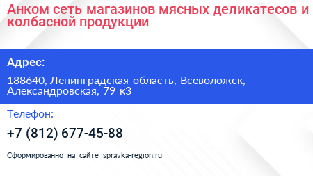 Анком сеть магазинов мясных деликатесов и колбасной продукции - визитка