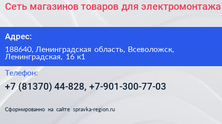 Сеть магазинов товаров для электромонтажа - визитка
