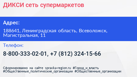 ДИКСИ сеть супермаркетов - визитка