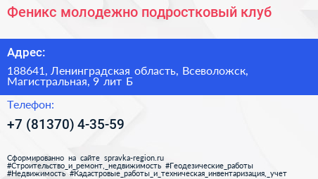 Феникс молодежно подростковый клуб - визитка