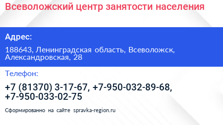 Всеволожский центр занятости населения - визитка