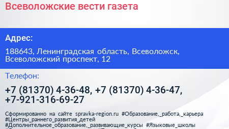 Всеволожские вести газета - визитка