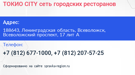 ТОКИО CITY сеть городских ресторанов - визитка