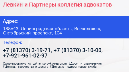 Левкин и Партнеры коллегия адвокатов - визитка