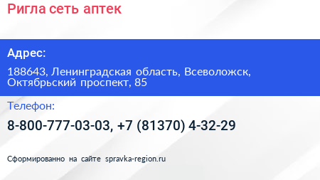 Ригла сеть аптек - визитка