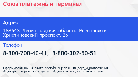 Союз платежный терминал - визитка