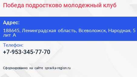 Победа подростково молодежный клуб - визитка