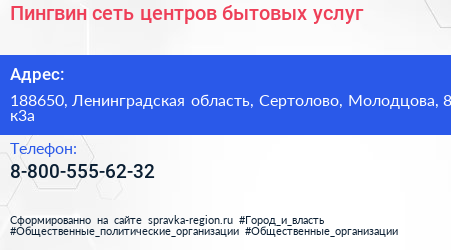Пингвин сеть центров бытовых услуг - визитка