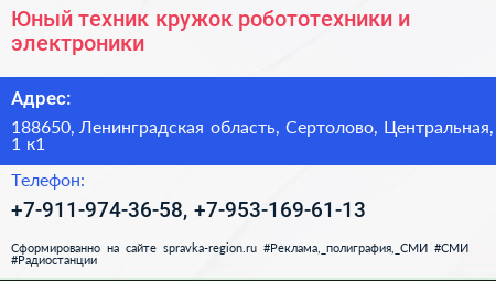 Юный техник кружок робототехники и электроники - визитка