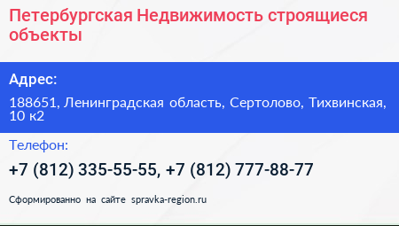 Петербургская Недвижимость строящиеся объекты - визитка