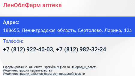 ЛенОблФарм аптека - визитка