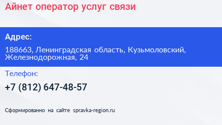 Айнет оператор услуг связи - визитка