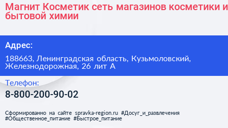 Магнит Косметик сеть магазинов косметики и бытовой химии - визитка