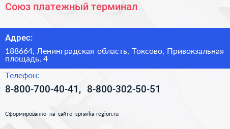 Союз платежный терминал - визитка
