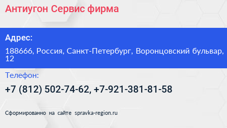 Антиугон Сервис фирма - визитка