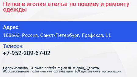 Нитка в иголке ателье по пошиву и ремонту одежды - визитка