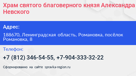 Храм святого благоверного князя Александра Невского - визитка