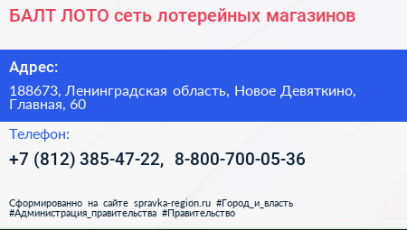 БАЛТ ЛОТО сеть лотерейных магазинов - визитка