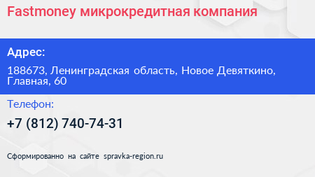 Fastmoney микрокредитная компания - визитка