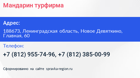 Мандарин турфирма - визитка