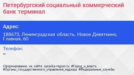 Петербургский социальный коммерческий банк терминал - визитка