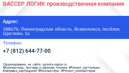 ВАССЕР ЛОГИК производственная компания - визитка