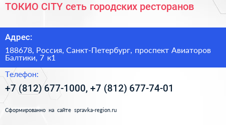 ТОКИО CITY сеть городских ресторанов - визитка