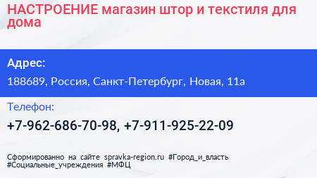 НАСТРОЕНИЕ магазин штор и текстиля для дома - визитка