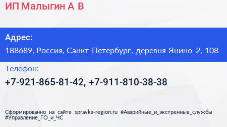 ИП Малыгин А В  - визитка