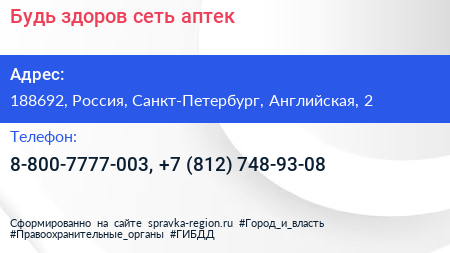 Будь здоров сеть аптек - визитка