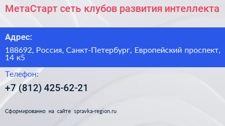 Нажмите, чтобы скачать визитку МетаСтарт сеть клубов развития интеллекта - визитка