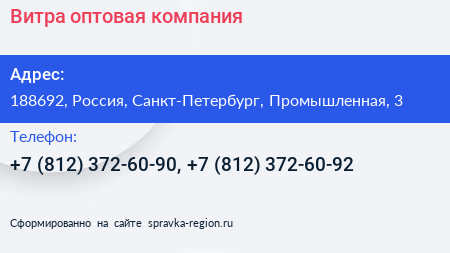 Витра оптовая компания - визитка