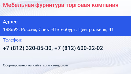 Мебельная фурнитура торговая компания - визитка