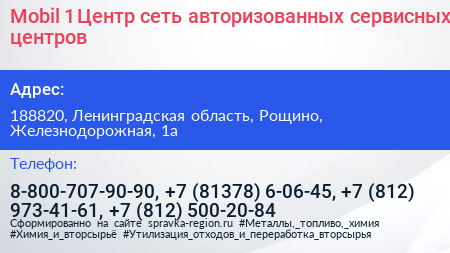 Mobil 1 Центр сеть авторизованных сервисных центров - визитка
