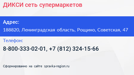 ДИКСИ сеть супермаркетов - визитка