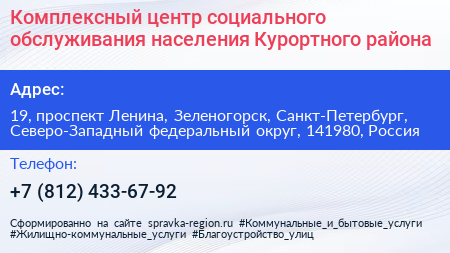 Комплексный центр социального обслуживания населения Курортного района - визитка